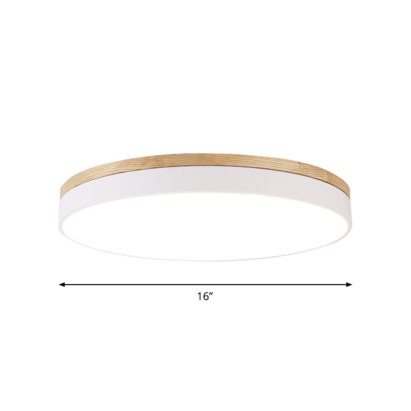 White Round Ceiling Light Fixture Minimalism LED Acrylic Flushmount with Wood Canopy, 12"/16"/19.5" W Clearhalo 'Ceiling Lights' 'Close To Ceiling Lights' 'Close to ceiling' 'Flush mount' Lighting' 1936203