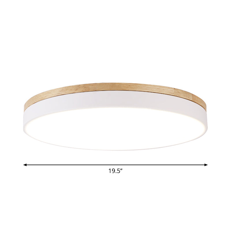 White Round Ceiling Light Fixture Minimalism LED Acrylic Flushmount with Wood Canopy, 12"/16"/19.5" W Clearhalo 'Ceiling Lights' 'Close To Ceiling Lights' 'Close to ceiling' 'Flush mount' Lighting' 1936204