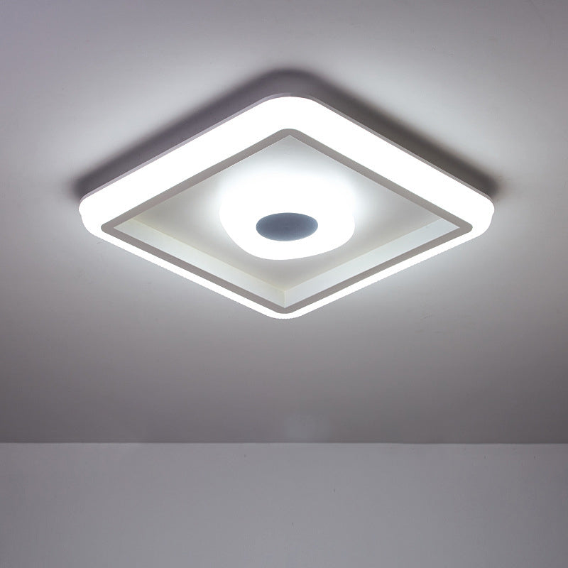 White Square/Round LED Ceiling Lamp Minimalism Acrylic Flush Mount Fixture with Inner Shade for Hotel Clearhalo 'Ceiling Lights' 'Close To Ceiling Lights' 'Close to ceiling' 'Flush mount' Lighting' 1936239