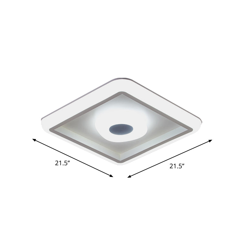 White Square/Round LED Ceiling Lamp Minimalism Acrylic Flush Mount Fixture with Inner Shade for Hotel Clearhalo 'Ceiling Lights' 'Close To Ceiling Lights' 'Close to ceiling' 'Flush mount' Lighting' 1936241