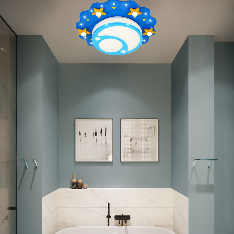 Acrylic Night View Flush Ceiling Light Cartoon Ceiling Lamp in Blue for Kindergarten Clearhalo 'Ceiling Lights' 'Close To Ceiling Lights' 'Close to ceiling' 'Flush mount' Lighting' 193625