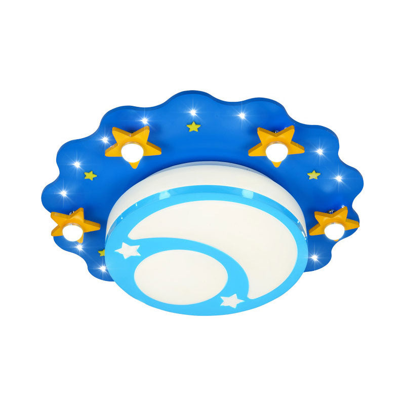 Acrylic Night View Flush Ceiling Light Cartoon Ceiling Lamp in Blue for Kindergarten Clearhalo 'Ceiling Lights' 'Close To Ceiling Lights' 'Close to ceiling' 'Flush mount' Lighting' 193626