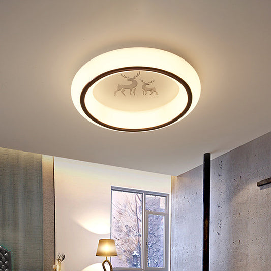 Moon/Deer/Hot Air Balloon Flush Light Contemporary Acrylic Bedroom LED Circular Ceiling Mount Lamp in White Clearhalo 'Ceiling Lights' 'Close To Ceiling Lights' 'Close to ceiling' 'Flush mount' Lighting' 1936268