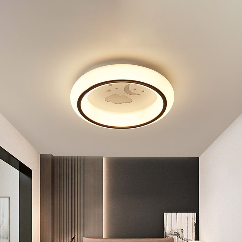 Moon/Deer/Hot Air Balloon Flush Light Contemporary Acrylic Bedroom LED Circular Ceiling Mount Lamp in White White Moon Clearhalo 'Ceiling Lights' 'Close To Ceiling Lights' 'Close to ceiling' 'Flush mount' Lighting' 1936272