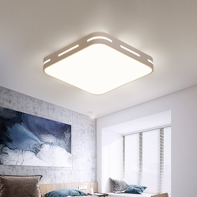 Square/Round Bedroom Flush Light Metal 12"/16"/19.5" Wide LED Minimalist Close to Ceiling Lamp in White Clearhalo 'Ceiling Lights' 'Close To Ceiling Lights' 'Close to ceiling' 'Flush mount' Lighting' 1936291