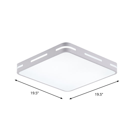 Square/Round Bedroom Flush Light Metal 12"/16"/19.5" Wide LED Minimalist Close to Ceiling Lamp in White Clearhalo 'Ceiling Lights' 'Close To Ceiling Lights' 'Close to ceiling' 'Flush mount' Lighting' 1936295