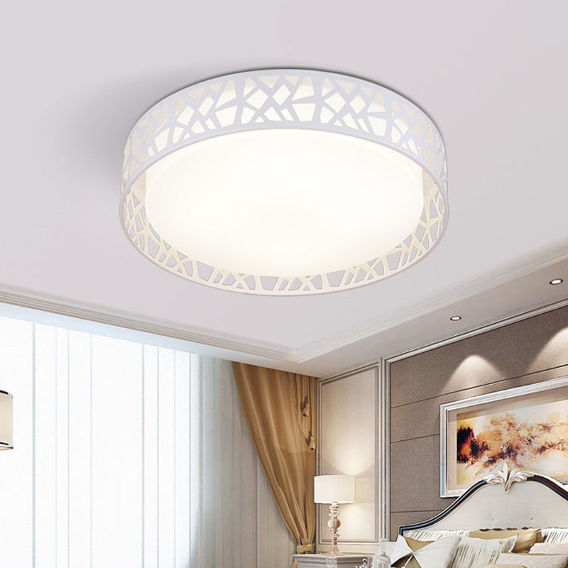 Drum Acrylic Flush Mount Lighting Modern White LED Ceiling Lamp with Nest Shaped Frame Clearhalo 'Ceiling Lights' 'Close To Ceiling Lights' 'Close to ceiling' 'Flush mount' Lighting' 1936303