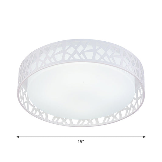 Drum Acrylic Flush Mount Lighting Modern White LED Ceiling Lamp with Nest Shaped Frame Clearhalo 'Ceiling Lights' 'Close To Ceiling Lights' 'Close to ceiling' 'Flush mount' Lighting' 1936305