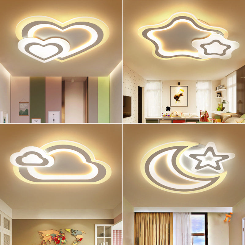 Kids LED Ceiling Mount Light White Star/Triangle/Loving Heart Flushmount Lighting with Acrylic Shade for Nursery Clearhalo 'Ceiling Lights' 'Close To Ceiling Lights' 'Close to ceiling' 'Flush mount' Lighting' 1936324