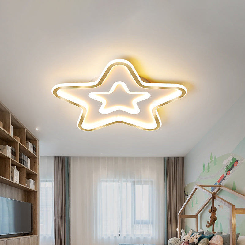 Extra Thin Star/Square/Triangle Flush Light Contemporary Metal Polished Gold LED Ceiling Mount Lamp for Baby Room Clearhalo 'Ceiling Lights' 'Close To Ceiling Lights' 'Close to ceiling' 'Flush mount' Lighting' 1936352