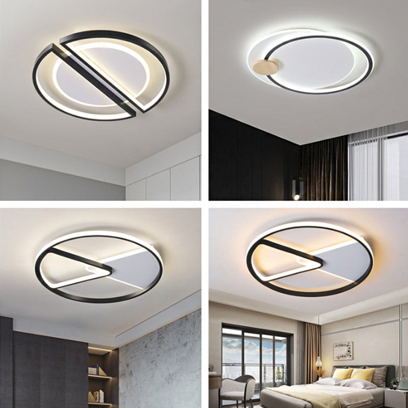 Round Slim Metallic Ceiling Lighting Simple Black LED Flush Mount with Triangle/Semicircle Frame, Warm/White Light Clearhalo 'Ceiling Lights' 'Close To Ceiling Lights' 'Close to ceiling' 'Flush mount' Lighting' 1936371