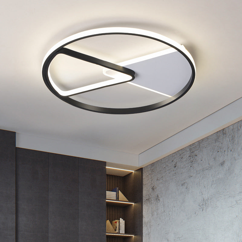 Round Slim Metallic Ceiling Lighting Simple Black LED Flush Mount with Triangle/Semicircle Frame, Warm/White Light Black Triangle Clearhalo 'Ceiling Lights' 'Close To Ceiling Lights' 'Close to ceiling' 'Flush mount' Lighting' 1936372