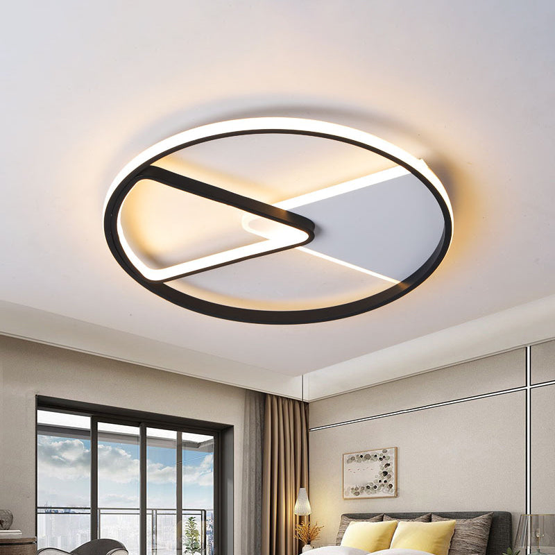 Round Slim Metallic Ceiling Lighting Simple Black LED Flush Mount with Triangle/Semicircle Frame, Warm/White Light Clearhalo 'Ceiling Lights' 'Close To Ceiling Lights' 'Close to ceiling' 'Flush mount' Lighting' 1936373