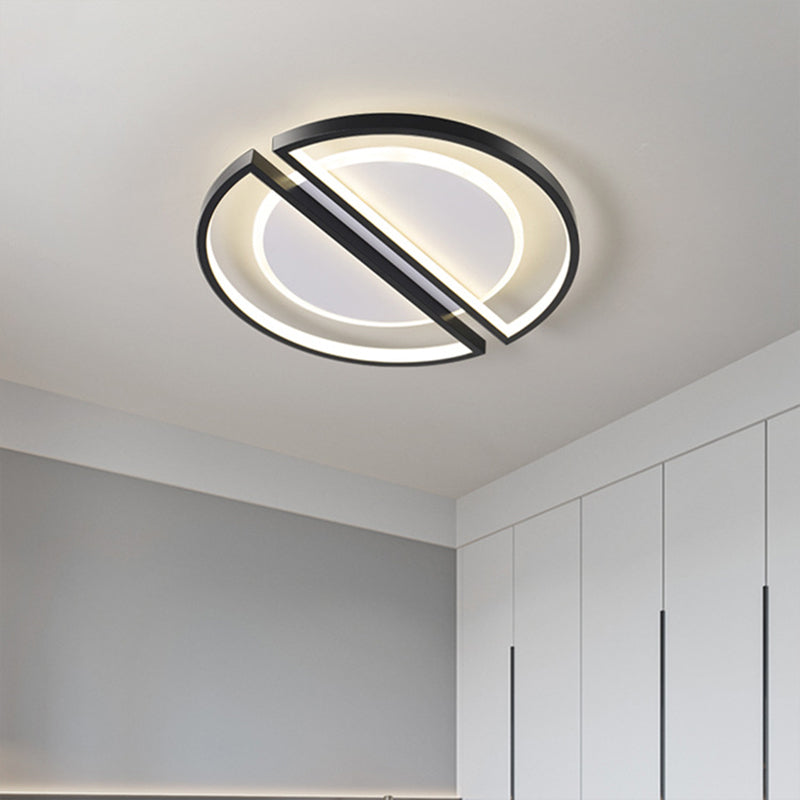 Round Slim Metallic Ceiling Lighting Simple Black LED Flush Mount with Triangle/Semicircle Frame, Warm/White Light Black Semicircle Clearhalo 'Ceiling Lights' 'Close To Ceiling Lights' 'Close to ceiling' 'Flush mount' Lighting' 1936376