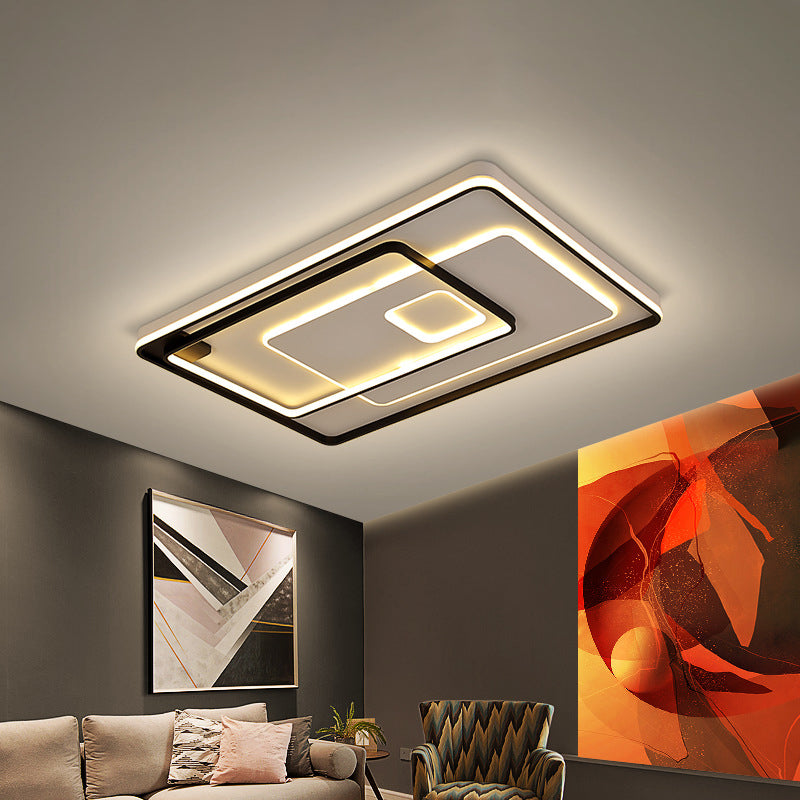 Modern Style LED Ceiling Light Black Layered Round/Square/Rectangle Flush Mount Lamp with Acrylic Shade, Warm/White Light Black Rectangle Clearhalo 'Ceiling Lights' 'Close To Ceiling Lights' 'Close to ceiling' 'Flush mount' Lighting' 1936381