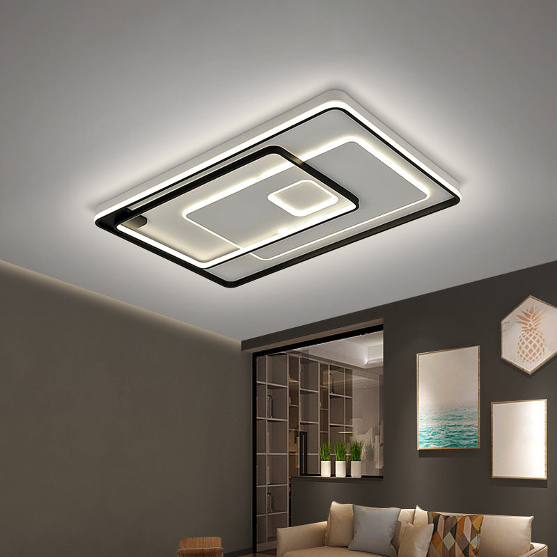 Modern Style LED Ceiling Light Black Layered Round/Square/Rectangle Flush Mount Lamp with Acrylic Shade, Warm/White Light Clearhalo 'Ceiling Lights' 'Close To Ceiling Lights' 'Close to ceiling' 'Flush mount' Lighting' 1936382