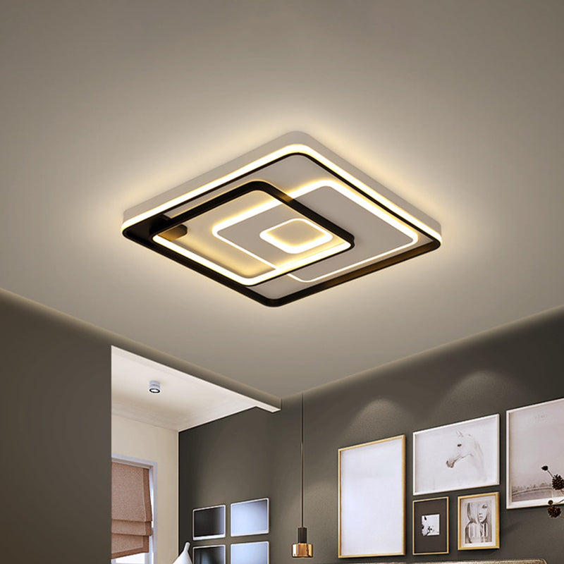 Modern Style LED Ceiling Light Black Layered Round/Square/Rectangle Flush Mount Lamp with Acrylic Shade, Warm/White Light Black Square Clearhalo 'Ceiling Lights' 'Close To Ceiling Lights' 'Close to ceiling' 'Flush mount' Lighting' 1936385