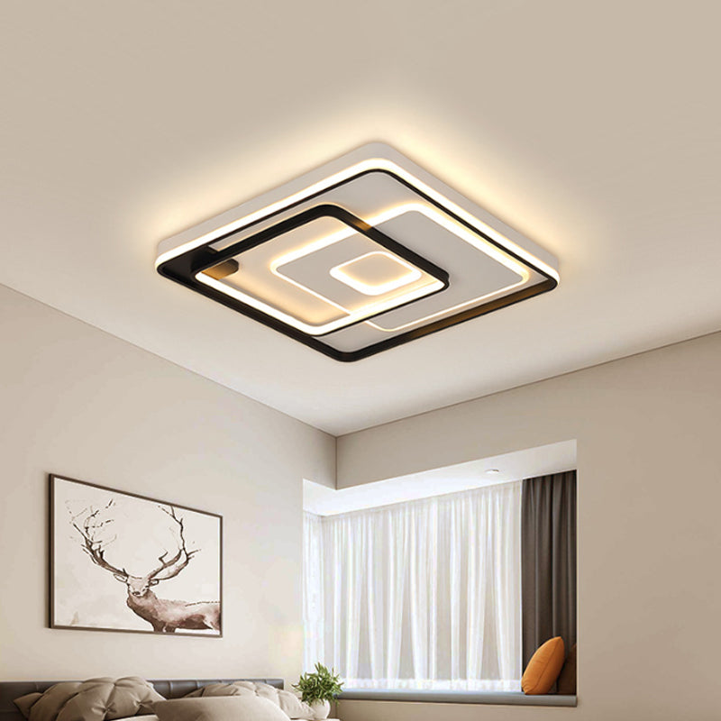 Modern Style LED Ceiling Light Black Layered Round/Square/Rectangle Flush Mount Lamp with Acrylic Shade, Warm/White Light Clearhalo 'Ceiling Lights' 'Close To Ceiling Lights' 'Close to ceiling' 'Flush mount' Lighting' 1936387