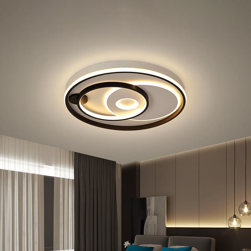 Modern Style LED Ceiling Light Black Layered Round/Square/Rectangle Flush Mount Lamp with Acrylic Shade, Warm/White Light Black Round Clearhalo 'Ceiling Lights' 'Close To Ceiling Lights' 'Close to ceiling' 'Flush mount' Lighting' 1936390