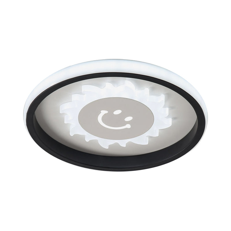 Circular LED Flush Light Fixture Cartoon Acrylic Black Ceiling Mount Lamp with Smile/Anchor/Panda Pattern Clearhalo 'Ceiling Lights' 'Close To Ceiling Lights' 'Close to ceiling' 'Flush mount' Lighting' 1936397