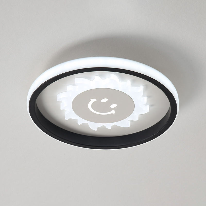 Circular LED Flush Light Fixture Cartoon Acrylic Black Ceiling Mount Lamp with Smile/Anchor/Panda Pattern Clearhalo 'Ceiling Lights' 'Close To Ceiling Lights' 'Close to ceiling' 'Flush mount' Lighting' 1936398