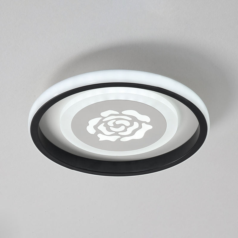 Circular LED Flush Light Fixture Cartoon Acrylic Black Ceiling Mount Lamp with Smile/Anchor/Panda Pattern Clearhalo 'Ceiling Lights' 'Close To Ceiling Lights' 'Close to ceiling' 'Flush mount' Lighting' 1936402