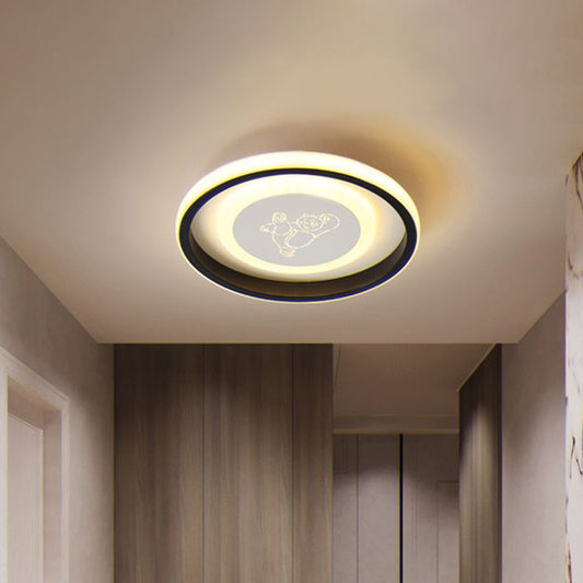 Circular LED Flush Light Fixture Cartoon Acrylic Black Ceiling Mount Lamp with Smile/Anchor/Panda Pattern Black Panda Clearhalo 'Ceiling Lights' 'Close To Ceiling Lights' 'Close to ceiling' 'Flush mount' Lighting' 1936404