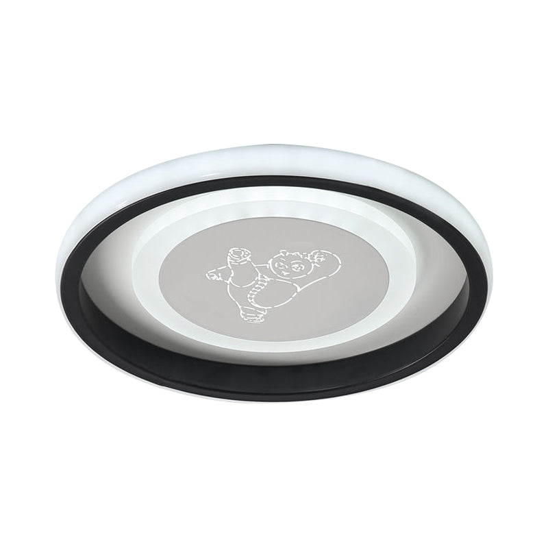 Circular LED Flush Light Fixture Cartoon Acrylic Black Ceiling Mount Lamp with Smile/Anchor/Panda Pattern Clearhalo 'Ceiling Lights' 'Close To Ceiling Lights' 'Close to ceiling' 'Flush mount' Lighting' 1936405