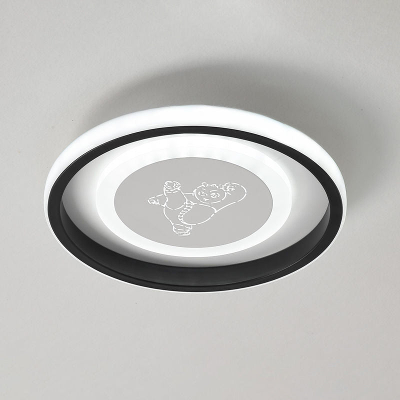 Circular LED Flush Light Fixture Cartoon Acrylic Black Ceiling Mount Lamp with Smile/Anchor/Panda Pattern Clearhalo 'Ceiling Lights' 'Close To Ceiling Lights' 'Close to ceiling' 'Flush mount' Lighting' 1936406