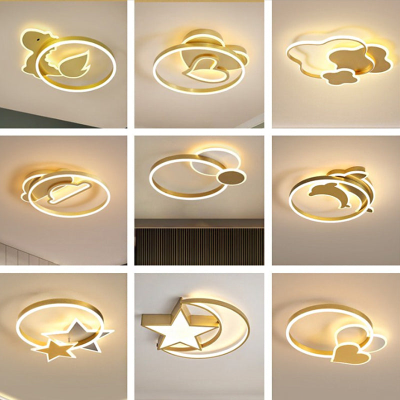 Cloud/Circle/Windmill Shaped Ceiling Lamp Modern Metal Kids Bedroom LED Flush Mount Light in Polished Gold Clearhalo 'Ceiling Lights' 'Close To Ceiling Lights' 'Close to ceiling' 'Flush mount' Lighting' 1936413