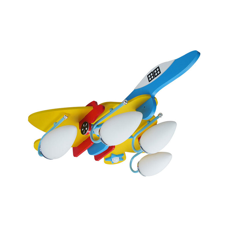 Kids Fighter Airplane Semi Flushmount Light 4 Lights Wood Multi-Color Ceiling Lamp for Nursing Room Clearhalo 'Ceiling Lights' 'Close To Ceiling Lights' 'Close to ceiling' 'Flush mount' Lighting' 193643