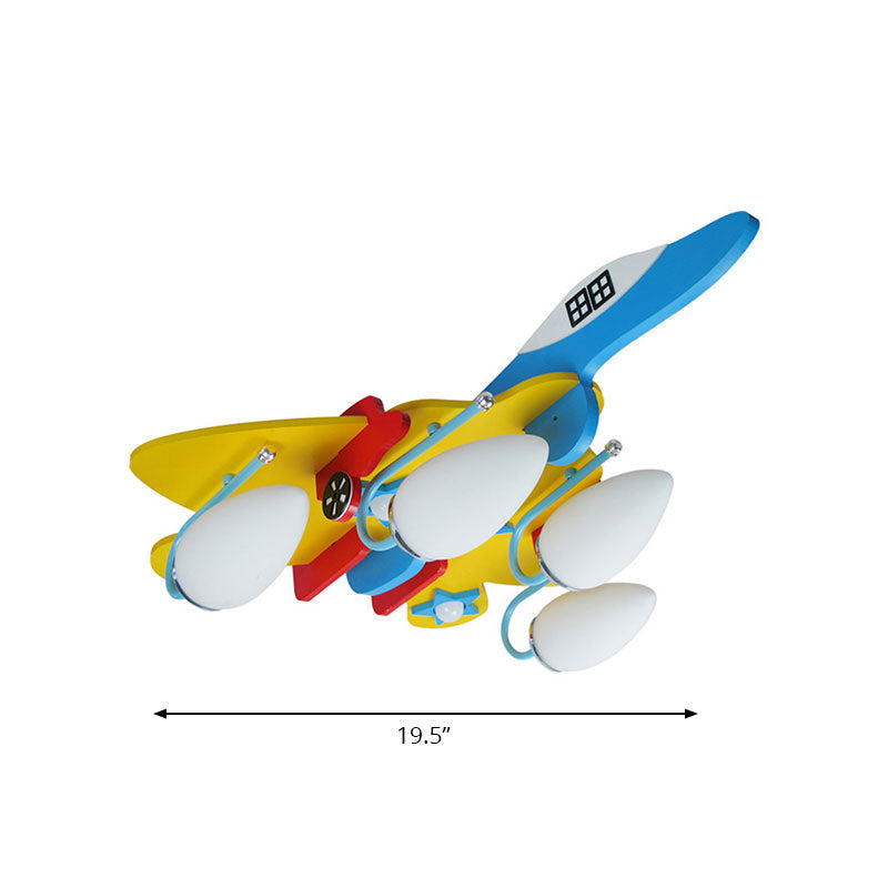 Kids Fighter Airplane Semi Flushmount Light 4 Lights Wood Multi-Color Ceiling Lamp for Nursing Room Clearhalo 'Ceiling Lights' 'Close To Ceiling Lights' 'Close to ceiling' 'Flush mount' Lighting' 193644