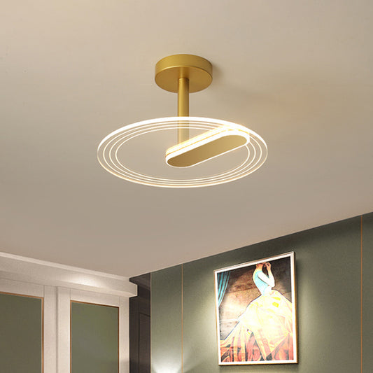 Acrylic Time Clock LED Flush Light Simplicity Black/Gold Semi Flush Mount Ceiling Light for Bedroom Clearhalo 'Ceiling Lights' 'Close To Ceiling Lights' 'Close to ceiling' 'Semi-flushmount' Lighting' 1936444