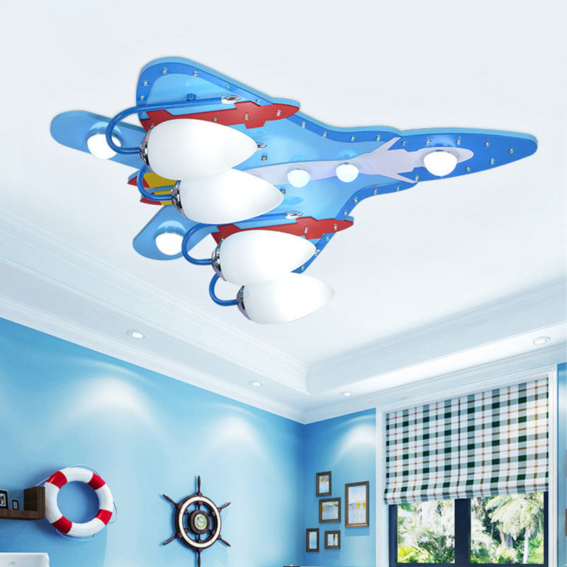 Kids Cool Blue Flush Ceiling Light Fighter Plane Wood Flushmount Light for Boys Bedroom Blue Clearhalo 'Ceiling Lights' 'Close To Ceiling Lights' 'Close to ceiling' 'Flush mount' Lighting' 193646