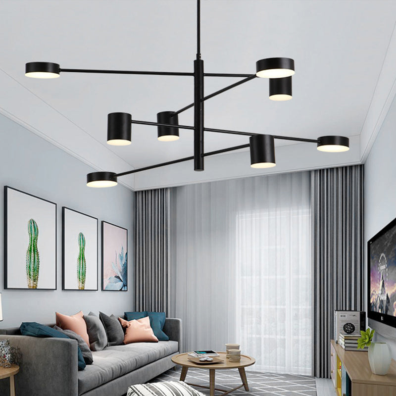 3/4 Tiered Chandelier Light Fixture Contemporary Metal 6/8 Lights Black/Gold Hanging Pendant for Bedroom 8 Black Clearhalo 'Ceiling Lights' 'Chandeliers' 'Modern Chandeliers' 'Modern' Lighting' 1936460