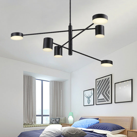 3/4 Tiered Chandelier Light Fixture Contemporary Metal 6/8 Lights Black/Gold Hanging Pendant for Bedroom 6 Black Clearhalo 'Ceiling Lights' 'Chandeliers' 'Modern Chandeliers' 'Modern' Lighting' 1936469