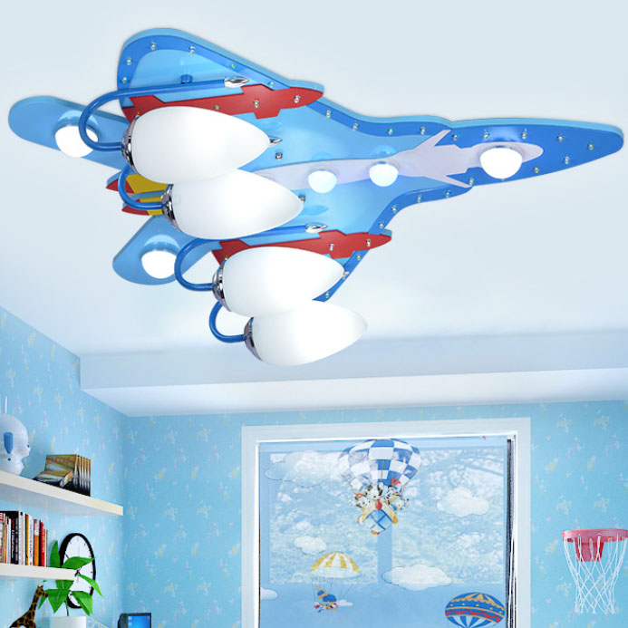 Kids Cool Blue Flush Ceiling Light Fighter Plane Wood Flushmount Light for Boys Bedroom Clearhalo 'Ceiling Lights' 'Close To Ceiling Lights' 'Close to ceiling' 'Flush mount' Lighting' 193647