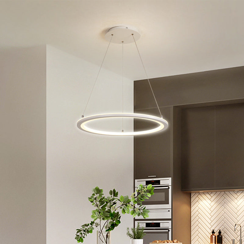 Circular Kitchen Dinette Pendant Lamp Acrylic Minimalist LED Chandelier in White, 16"/19.5"/31.5" Width White Clearhalo 'Ceiling Lights' 'Chandeliers' 'Modern Chandeliers' 'Modern' Lighting' 1936482