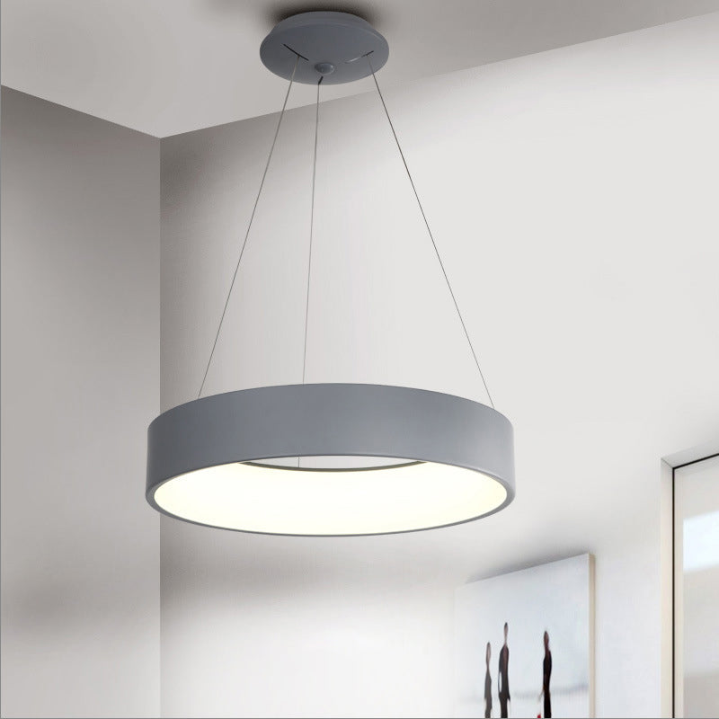 Minimalistic LED Pendant Chandelier Grey/White Circle Ceiling Hang Light with Acrylic Shade, 18"/23.5" W Grey Clearhalo 'Ceiling Lights' 'Chandeliers' 'Modern Chandeliers' 'Modern' Lighting' 1936488