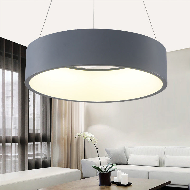 Minimalistic LED Pendant Chandelier Grey/White Circle Ceiling Hang Light with Acrylic Shade, 18"/23.5" W Clearhalo 'Ceiling Lights' 'Chandeliers' 'Modern Chandeliers' 'Modern' Lighting' 1936489