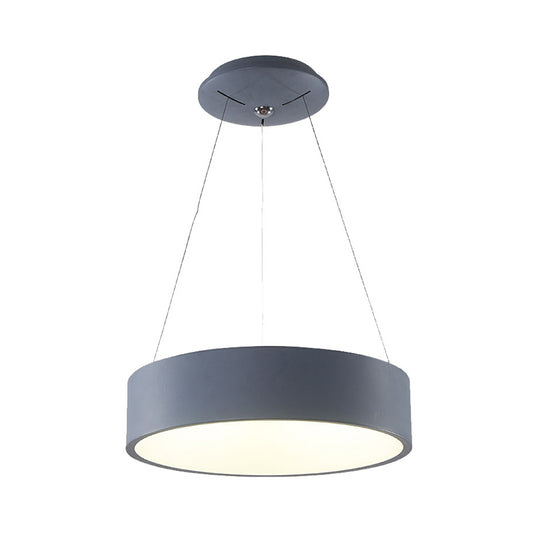 Minimalistic LED Pendant Chandelier Grey/White Circle Ceiling Hang Light with Acrylic Shade, 18"/23.5" W Clearhalo 'Ceiling Lights' 'Chandeliers' 'Modern Chandeliers' 'Modern' Lighting' 1936490