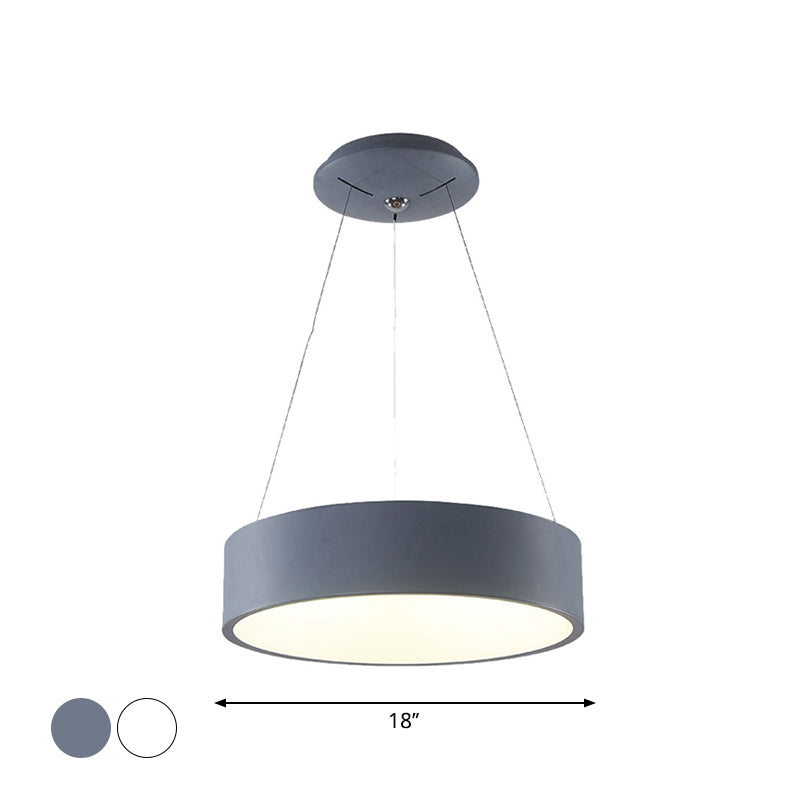 Minimalistic LED Pendant Chandelier Grey/White Circle Ceiling Hang Light with Acrylic Shade, 18"/23.5" W Clearhalo 'Ceiling Lights' 'Chandeliers' 'Modern Chandeliers' 'Modern' Lighting' 1936491