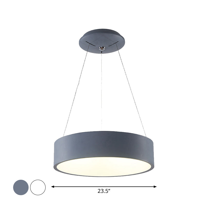 Minimalistic LED Pendant Chandelier Grey/White Circle Ceiling Hang Light with Acrylic Shade, 18"/23.5" W Clearhalo 'Ceiling Lights' 'Chandeliers' 'Modern Chandeliers' 'Modern' Lighting' 1936492