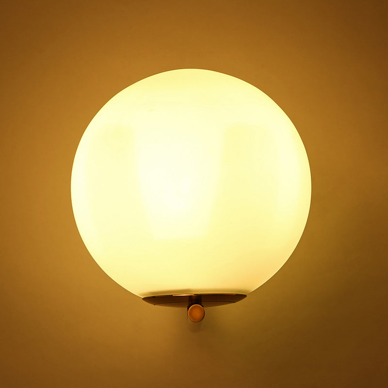 Frosted White Glass Ball Wall Light Minimalist 1 Head Gold Wall Lamp Fixture with Right Angle Arm, Warm/White Light Clearhalo 'Cast Iron' 'Glass' 'Industrial' 'Modern wall lights' 'Modern' 'Tiffany' 'Traditional wall lights' 'Wall Lamps & Sconces' 'Wall Lights' Lighting' 1936528