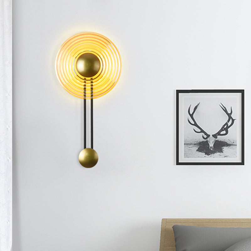 Gold Bell Wall Sconce Postmodern 1 Bulb Amber Rippled Glass Wall Mount Lamp for Bedroom Clearhalo 'Cast Iron' 'Glass' 'Industrial' 'Modern wall lights' 'Modern' 'Tiffany' 'Traditional wall lights' 'Wall Lamps & Sconces' 'Wall Lights' Lighting' 1936546