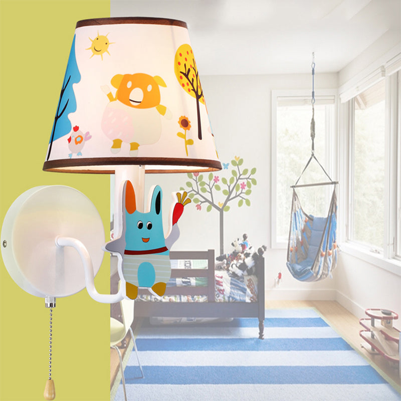 Blue Rabbit Wall Light with Fabric Shade Hallway Stairway 1 Light Metal Cartoon Wall Lamp Blue Clearhalo 'Wall Lamps & Sconces' 'Wall Lights' Lighting' 193656