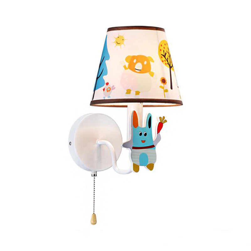 Blue Rabbit Wall Light with Fabric Shade Hallway Stairway 1 Light Metal Cartoon Wall Lamp Clearhalo 'Wall Lamps & Sconces' 'Wall Lights' Lighting' 193658