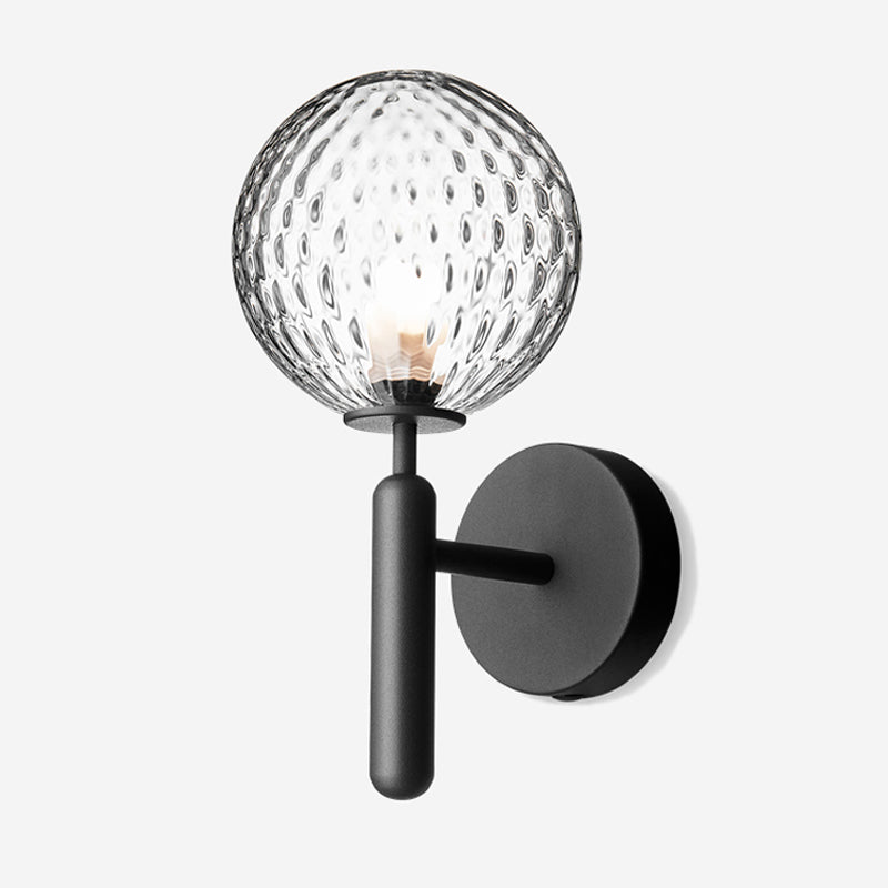1-Light Bedside Wall Lamp Simple Black Wall Mounted Light Fixture with Ball White/Clear Water Glass Shade Clearhalo 'Cast Iron' 'Glass' 'Industrial' 'Modern wall lights' 'Modern' 'Tiffany' 'Traditional wall lights' 'Wall Lamps & Sconces' 'Wall Lights' Lighting' 1936583