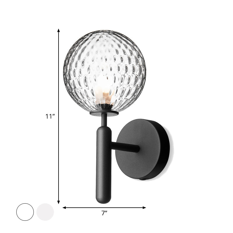 1-Light Bedside Wall Lamp Simple Black Wall Mounted Light Fixture with Ball White/Clear Water Glass Shade Clearhalo 'Cast Iron' 'Glass' 'Industrial' 'Modern wall lights' 'Modern' 'Tiffany' 'Traditional wall lights' 'Wall Lamps & Sconces' 'Wall Lights' Lighting' 1936584