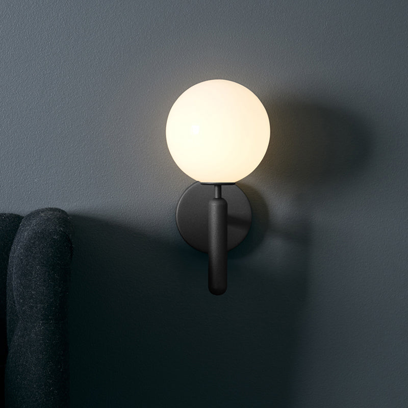 1-Light Bedside Wall Lamp Simple Black Wall Mounted Light Fixture with Ball White/Clear Water Glass Shade White Clearhalo 'Cast Iron' 'Glass' 'Industrial' 'Modern wall lights' 'Modern' 'Tiffany' 'Traditional wall lights' 'Wall Lamps & Sconces' 'Wall Lights' Lighting' 1936585